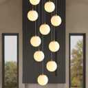 ykolupty 10-Light Gold Chandelier with White Globe Glass Dimmable Ceiling Light Glass Pendant Light for Kitchen Island, Dining Room, Living Room, Entry Hallway, LED Bulbs Included