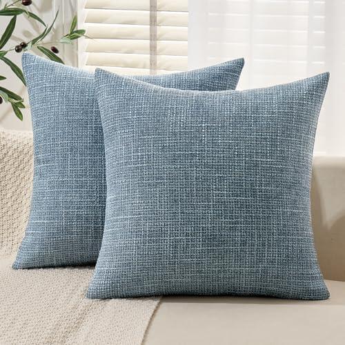 MIULEE 18x18 Inch Euro sham Burlap Linen Pillow Covers Set of 2 - Coastal Blue Washed Soft Skin-Friendly Texture Decorative Throw Pillows Home Decor for Farmhouse Modern Sofa,Bed,Couch,Patio