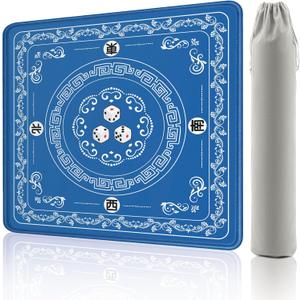 Mahjong Mat - Elegant Blue with Lace Trim | Non-Slip Rubber Gaming Mat & Noise Reducer | for Mahjong Tiles, Poker, Cards, Dominoes, Board Games | 32.4x32.4 Inch