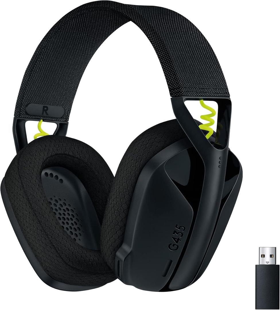 Logitech G435 Lightspeed & Bluetooth Wireless Gaming Headset - Lightweight Over-Ear Headphones, Built-in mics, 18h Battery, Dolby Atmos, PC, PS4, PS5, Nintendo Switch/Switch 2, Mobile - Black