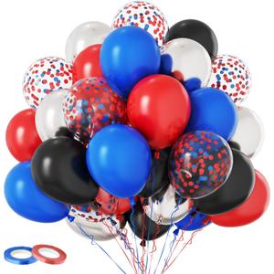 Red Blue Black Balloons, 60PCS Red and Blue Party Balloons, 12Inch Metallic Silver Balloons Dark Red Blue Confetti Balloons for Boys Birthday Graduation Baby Shower Party Decorations