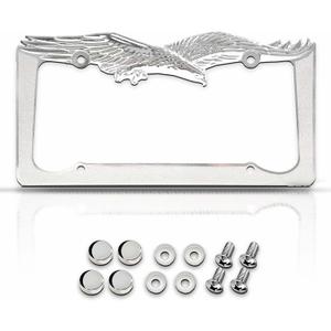 Heavy Duty 3D Chrome American Eagle License Plate Frame with 4 Silver Screw Caps, Street Legal Universal Fit for Cars & Trucks, Premium Rust-Free Zinc Chrome Eagle License Plate Frame for Women & Men