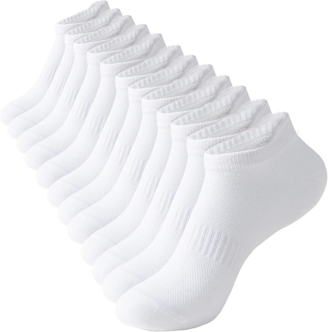Womens Ankle Socks Athletic Running Low Cut Socks With Tab 6 Pairs (White), 6-9