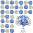 White Blue Hydrangea Artificial Flowers Bulk, 30 Pcs Faux Hydrangea Flowers Heads, Artificial Fake Silk Hydrangea Flowers With Stems, White Blue Flowers Artificial For Decoration Wedding Décor