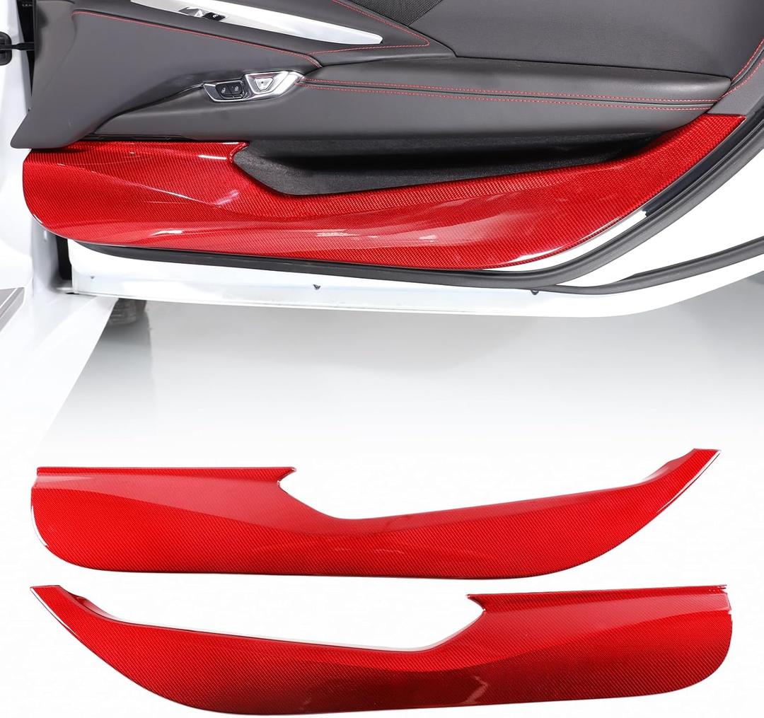 Carbon Fiber Car Interior Door Panel Trim Anti Kick Kit Compatible with Corvette C8 Stingray 2020 2021 2022 2023 Interior Decoration C8 Accessories (red Carbon)