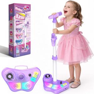Stand Karaoke Machine for Kids, Singing Toys Gifts for 3 4 5 6 7 8 Year Old Girls Boys, Rechargeable Kid Microphone Bluetooth Speaker with 2 Wireless Mic for Girl Age 4-6 Toddler Birthday Party Toy