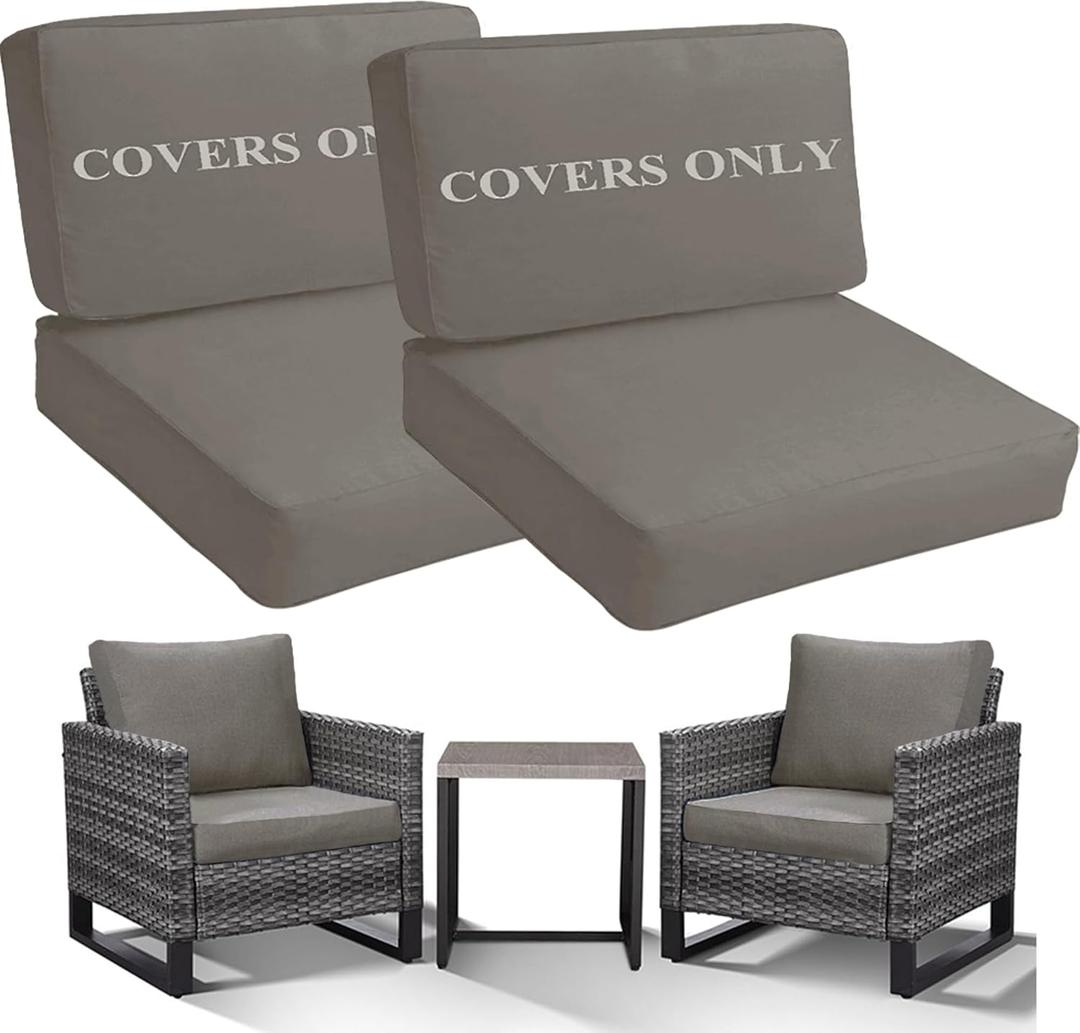 4 x Sqodok Patio Cushion Covers Replacement, Deep Seat Patio Cushions Cover Set of 4, Waterproof Seat and Back Cushions Cover for Outdoor Furniture Chair, Sofa, Couch(Grey,26.5"x26.5"x4"+26.5"x13"x4")