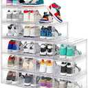 12 Pack Acrylic Clear Shoe Boxes– Ultra Clear Plastic Stackable Sneaker Storage For Sneakerhead. Professional Grade Shoe Display Case with Magnetic Door .Boots and Hat Organizer. Fits US Size 15