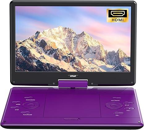 ieGeek 15.9" Portable DVD Player with 14.1" Swivel Screen, HDMI Input, 6-Hour Rechargeable Battery, Region Free, USB/SD Playback, Ideal Gift for Seniors, Kids and Travel, Purple