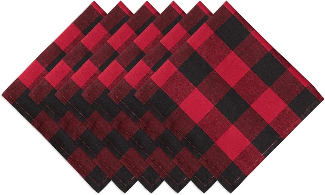 DII Buffalo Check Collection, Classic Farmhouse Cloth Napkin Set, 20x20, Red & Black, 6 Piece