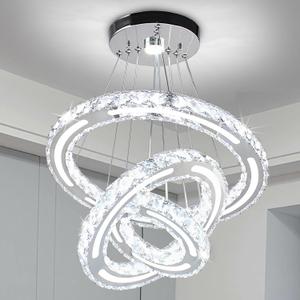 Crystal Chandelier Lighting, 3 Ring LED Modern Crystal Chandeliers Adjustable Stainless Steel Cool White Pendant Lights for Bedroom, Living Room, Hallway, Kitchen, Bathroom, Bar, Dining Room