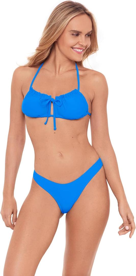 Sports Illustrated Womens Ruffle Cutout Bralette (Blue, M)