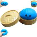 Dumpling Squishies, Large Dumpling Squishy, Mystery Jumbo DumplingSquishy,Food Steamer Stretchy Desk Toys, Cute Anxiety Relief Fidget Toy, Soft Squeeze Decompression Dough for Adults(Blue with Eyes)
