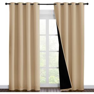 NICETOWN Living Room Completely Shaded Draperies, Privacy Protection & Noise Reducing Ring Top Drapes, Black Lined Insulated Window Treatment Curtain Panels(Biscotti Beige, 2 Pieces, W55 x L86)