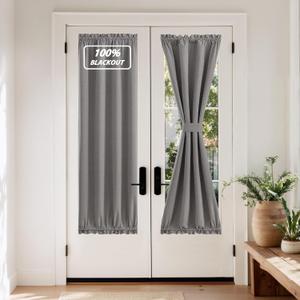 NICETOWN 100% Blackout Linen French Door Curtain - Thermal Insulated Side Door Window Curtain Panel for Front Entry Way/Kitchen/Dining Room/Bathroom, Dark Grey, 1 Panel, 30W by 72L inches