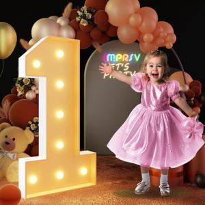 imprsv 3FT Marquee Light Up Numbers for 1st 21st Birthday Decorations Anniversary Party Decor, Mosaic Numbers for Balloons Number 1, Marquee Letters, Pre-Cut Foam Board Kit