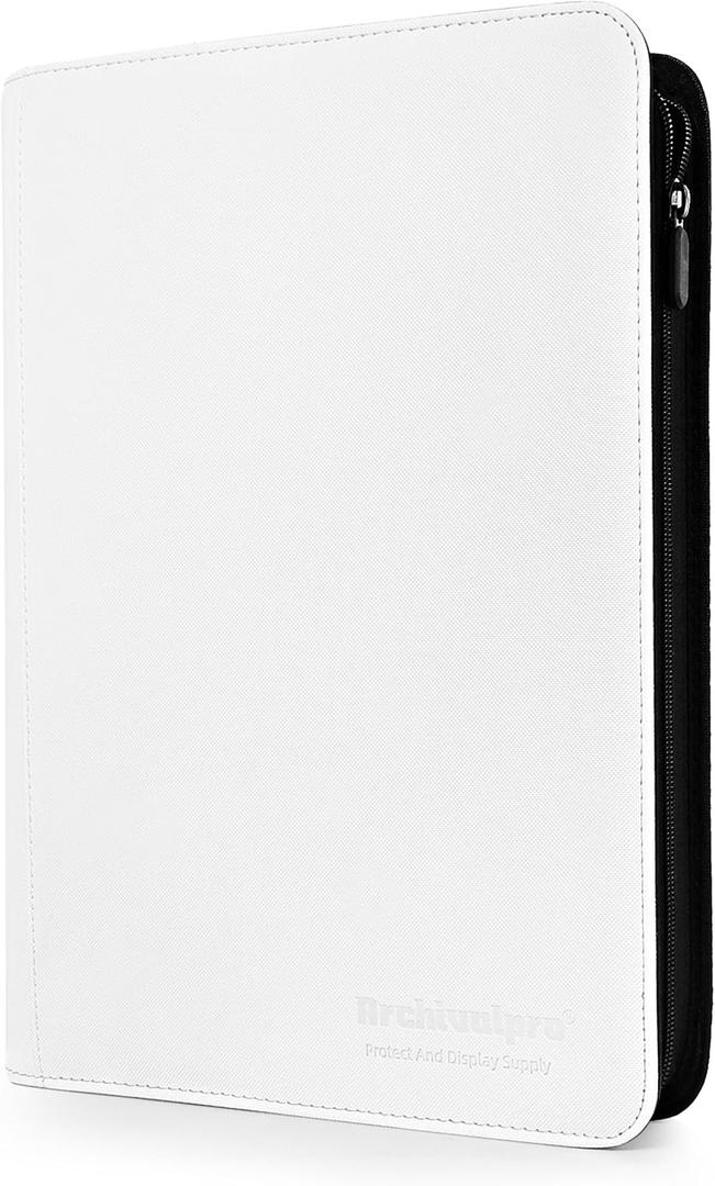 Premium Trading Card Binder 9 Pocket 360 Card Binders with Zip Side Loading No Ring Album for TCG & Sports Collectibles(White)