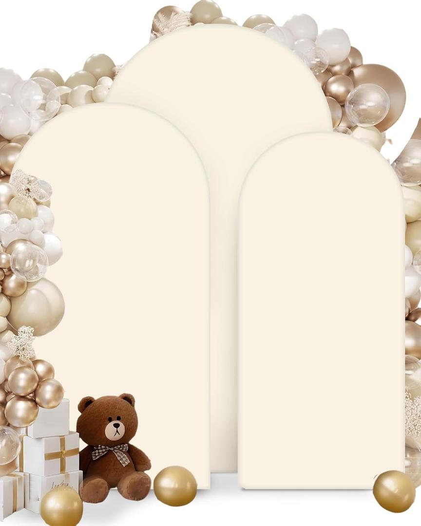 Hemmotop Beige Arch Backdrop Cover Set, 3-Piece (6ft/ 6.6ft/ 7.2ft) Wedding Arch Cover Stretchy Backdrop, Spandex Arched Stand Background Covers for Baby Shower Birthday Graduation Party