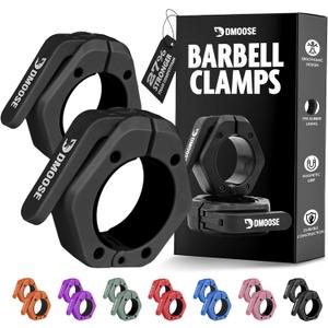 DMoose Fitness Barbell Clips 2" (Pair) - Quick Release Olympic Barbell Clamps with Anti Slip TPR Lining - Barbell Collars for Secure Weightlifting & Powerlifting - Weight Clips for Bars at Home or Gym (Black)