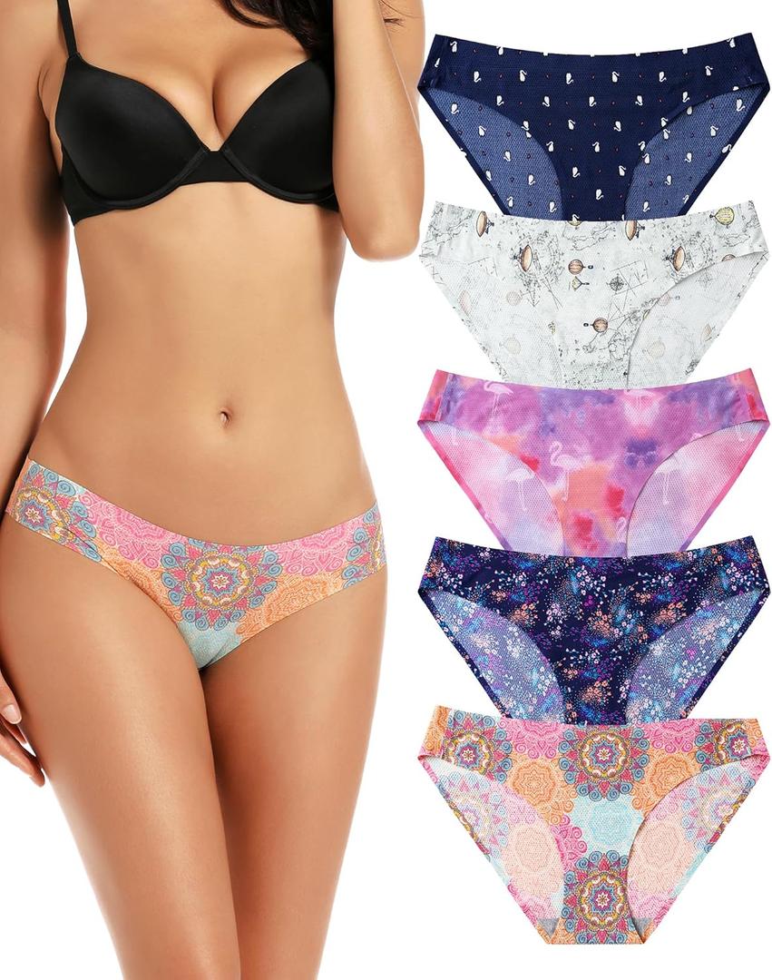 voenxe Women Bikini Underwear,Seamless Breathable Ladies Panties,No Show Comfortable Briefs Undies,Invisible Hipster,5-Pack (Small)