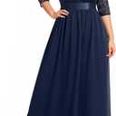 Pinup Fashion Wedding Dresses for Bride Plus Size - Formal Evening Gown Wrap Neck Lace Chiffon Long Dress (14 Plus, Navy-wrap)