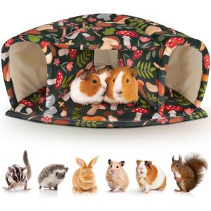 Unicorn Catcher Guinea Pig Hideout - Large Cozy Bed, Warm House, Washable Tunnel Accessories for Small Pets: Hamster, Chinchilla, Bunny (Colorful Mushrooms)
