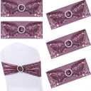 Party Chair Strap,Wedding Banquet Chair Decoration Bow Sashes Tie Ribbon,10pc/lot Gold/Silver Elastic Sequin Chair Bands Hotel Banquet Chair Decor Wedding Ceremony Party Decorative Spandex Chair Sash (Mauve)