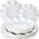 Zhehao White Scalloped Paper Plates Disposable for Guests, 8 Inch & 10 Inch Elegant Paper Dessert Dinner Plate Bulk for Parties, Wedding Baby Shower Bridal Birthday Party Supplies (100 Pcs)