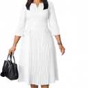 Wear to Work Midi Dress for Women Business Casual A-line Dress Elegance Church Outfits (White)
