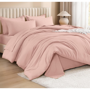 Litanika Comforter Queen Size Set Blush Pink - 7 Pieces Bed in a Bag Queen Bedding Comforter Sets, Plain Lightweight Bed Set with Comforter, Sheets, Pillowcases & Shams 