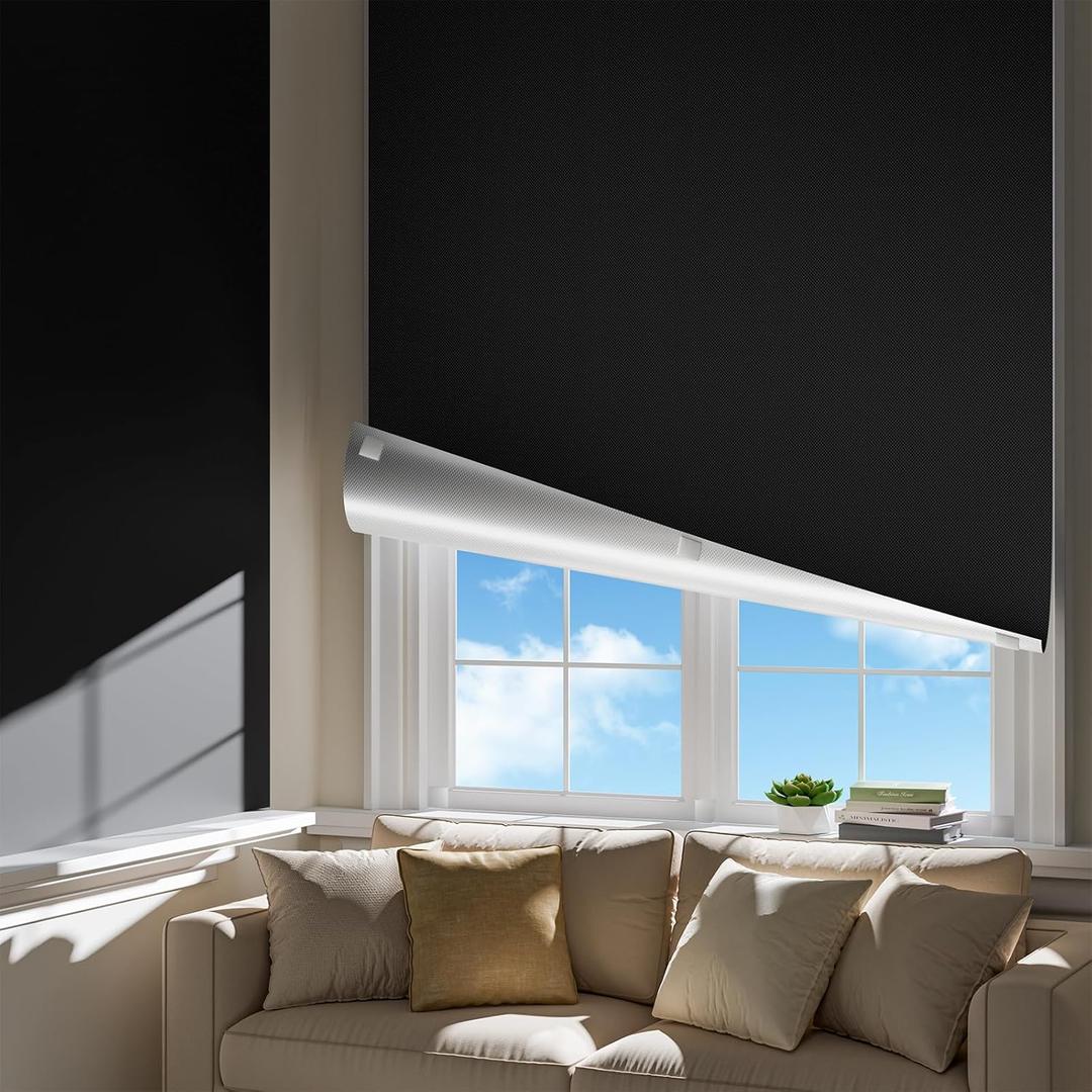 28" W x51 H Portable Blackout Curtains for Bedroom, Easy Install No Drill Black Out Shades&Blinds for Indoor Windows with Upgraded Hook&Loop Tapes,100% Blackout Window Cover for RV/Nursery(1 Panel)