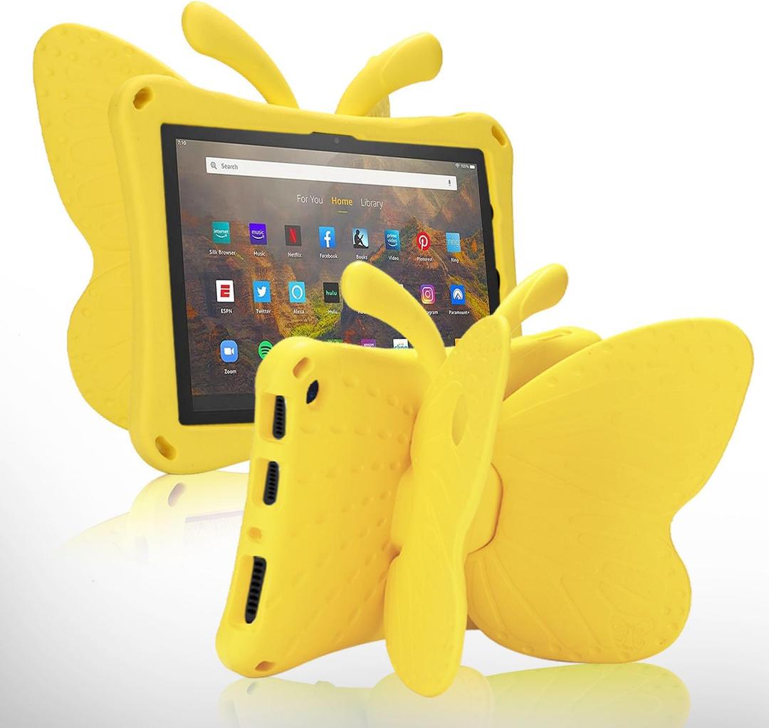 Kindle Fire Max 11 Tablet Case Kids Girl Butterfly Case with Kickstand Light EVA Full Boby Rugged Shockproof Kid-Proof Fire Max11 Kids Tablet Case for Girls Kids Gift (Yellow)