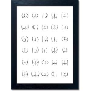 Black and White Bathroom Wall Art Framed Funny Wall Decor Canvas Print Bthroom Sign Picture Artwork (20L" x 16W", Butts)