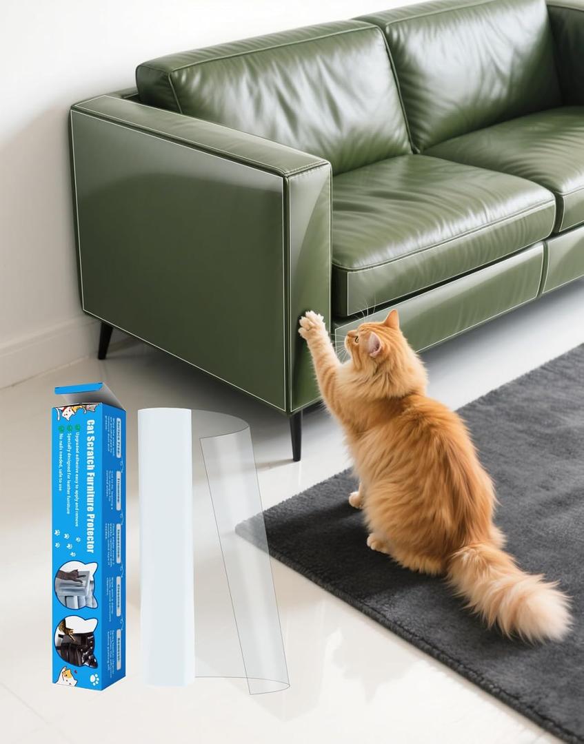 200"x16" Cat Scratch Furniture Protector for Leather Furniture,Couch Protector from Cat Claws,Anti Scratch Stop Scratching Adhesive Tape,Easy to Remove,No Pins
