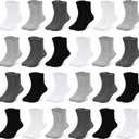 Toddler Socks, 24 Pairs Kids Socks for Boys Girls 7-10Years Kids Crew Socks Multipack Athletic White Black Grey