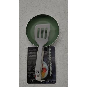 BKLYN Steel Mini Round Nonstick Fry Pan And Nylon Slotted Turner Set Green