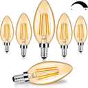 6-Pack Dimmable E12 LED Candelabra Bulbs 60W Equivalent, 2200K Amber Warm White, 600 Lumens B11 Candle Base 6W C35 LED Filament Vintage Light Bulbs, Amber Glass for Chandelier Ceiling Fan High CRI 90+