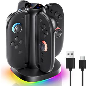 4-in-1 Charging Dock for Switch 2 Joycons, Fast Charger Dock Stand for Nintendo Switch 2 2025 Joycons,RGB Lighting &Type-C Fast Charging (Black)