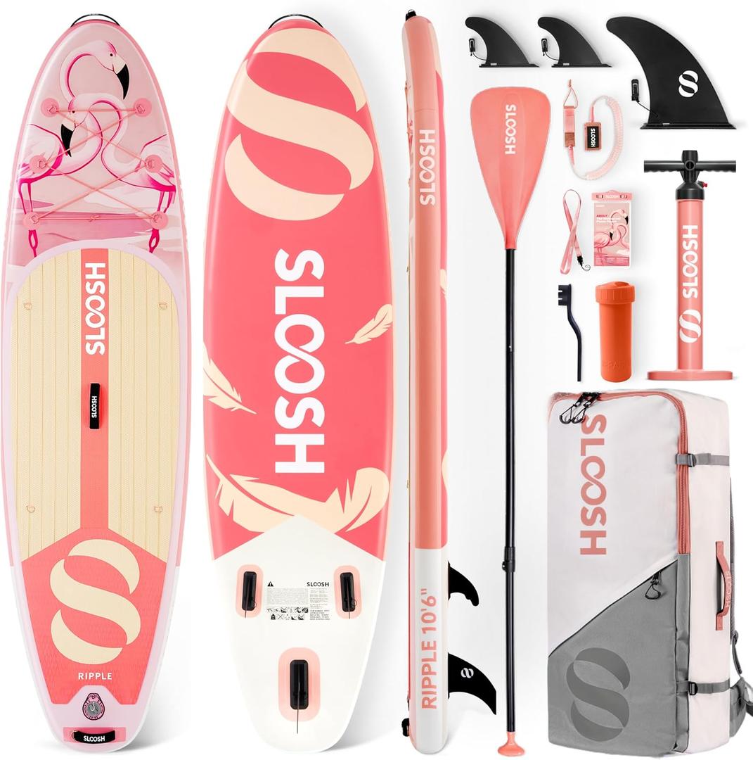 SLOOSH Inflatable Stand Up Paddle Board, 10'6" Paddle Boards with Premium Accessories, Non-Slip EVA Deck, Ultra-Light Carry Bag Pump, Ripple SUP for Youth & Adults of All Skill Levels, Flamingo Dawn