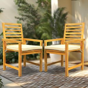Tranquillo Solara Acacia Wood Outdoor Chairs Set of 2 with Cushions  Heavy-Duty 500lbs Capacity, Weather-Resistant Wooden Patio Armchairs, Solid Wood Garden & Deck Chairs for Outdoor Seating
