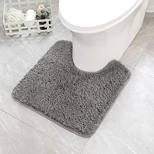 MIULEE Grey Toilet Rugs U-Shaped，Soft Absorbent Microfiber Bathroom Rugs Non Slip Quick Dry Fluffy Contour Bath Mats for Toilet Base Bathroom Floor, Machine Washable, 24 * 24 Inch