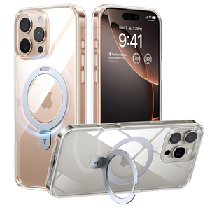 TORRAS Crystal Clear for iPhone 16 Pro Case Magnetic Stand,[Compatible with MagSafe][Flexible Stable Stand]MilGrade Protection Transparent Slim AntiYellowing AntiScratch Ring Kickstand 6.3", Ostand