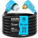 50 Feet 50 Amp RV/Generator Cord, 100% Copper Wire, Newly Designed 90Grip Handle, NEMA 14-50P to SS2-50R Twist Lock, 6/3+8/1 Gauge STW Wire, ETL Listed