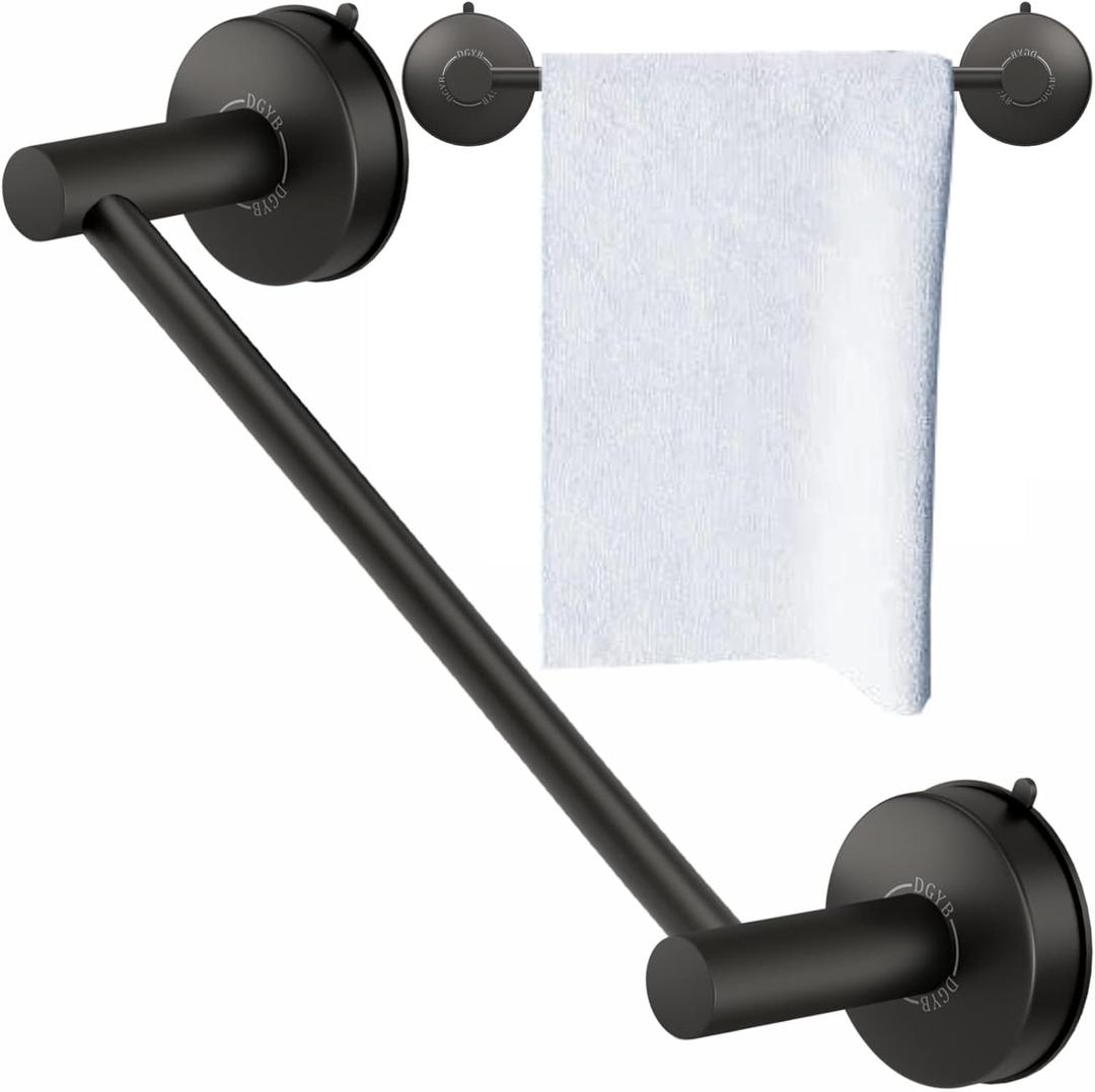 DGYB Suction Cup Towel Bar for Bathroom 17 Inch Matte Black Towel Holder Stainless Steel Premium Kitchen Towel Rack Wall Mounted