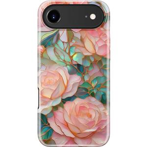 for iPhone Air Case Cute - Wireless Charging Compatible - Dual-Layer Hard Shell + Silicone Cover - Aesthetic Protective Trendy Phone Case for iPhone 17 Air - Blooming Pink Rose