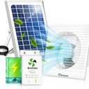 Solar Powered Fan with Battery and Adjustable Thermostat, 6 Solar Fan for Chicken Coop with 12W Bifacial Solar Panel, Outdoor Greenhouse Exhaust Fan with Anti-backflow Valve