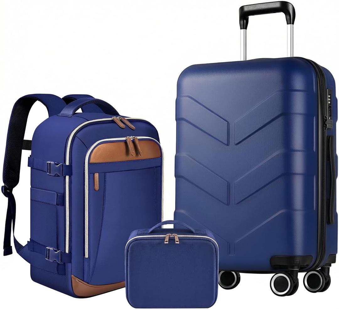 TILYMOL Expandable Luggage Set with Backpack - 21In Suitcase with TSA Lock & Spinner Wheels, Lightweight PP Hardshell Travel Luggage for Men Women, Blue