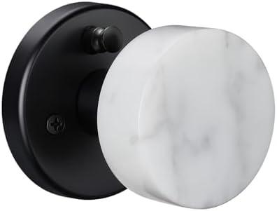 dairazan Modern White Marble Door Knob, Interior Privacy Door Handle with Matte Black for Bedroom Bathroom,Keyless Design