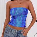 PRETTYGARDEN Going Out Tops for Women 2025 Summer Mesh Floral Y2K Bandeau Cute Crop Strapless Tube Top Trendy Outfits (Blue, L)