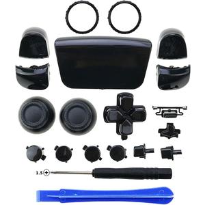 Chrome ABXY Dpad Triggers Buttons Replacement Button Mod Kit +Accent Rings with Tool for Sony PS5 Controller (Chrome Black)